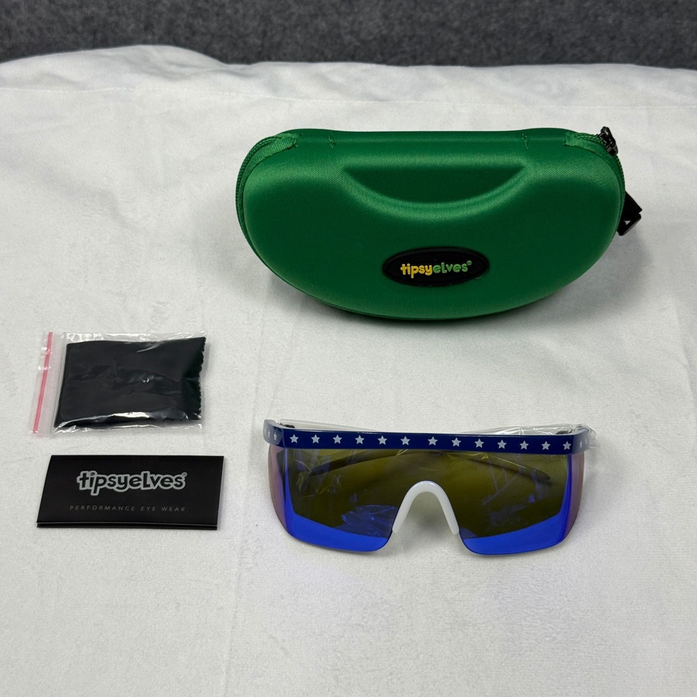 Tipsy Elves Patriotic USA Shield Sunglasses Blue Mirror Stars Stripes with Case